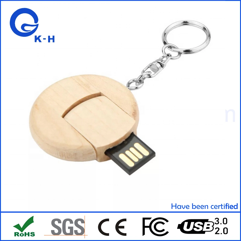 Best Gift Round Wooden USB Flash Memory Storage Engraving Logo 16GB 32GB