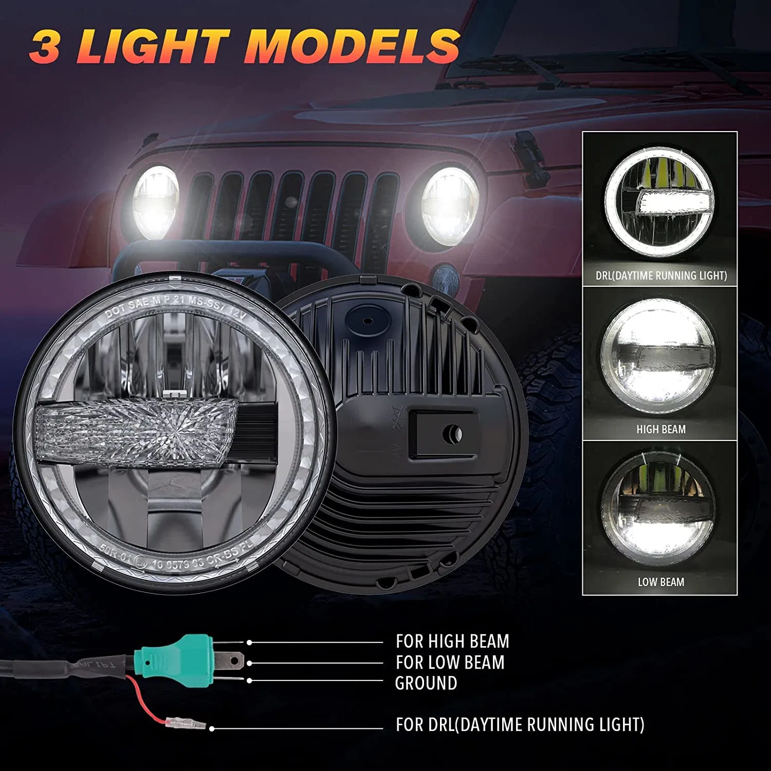 7'' Round LED Headlight for Jeep Wrangler Jk Defender