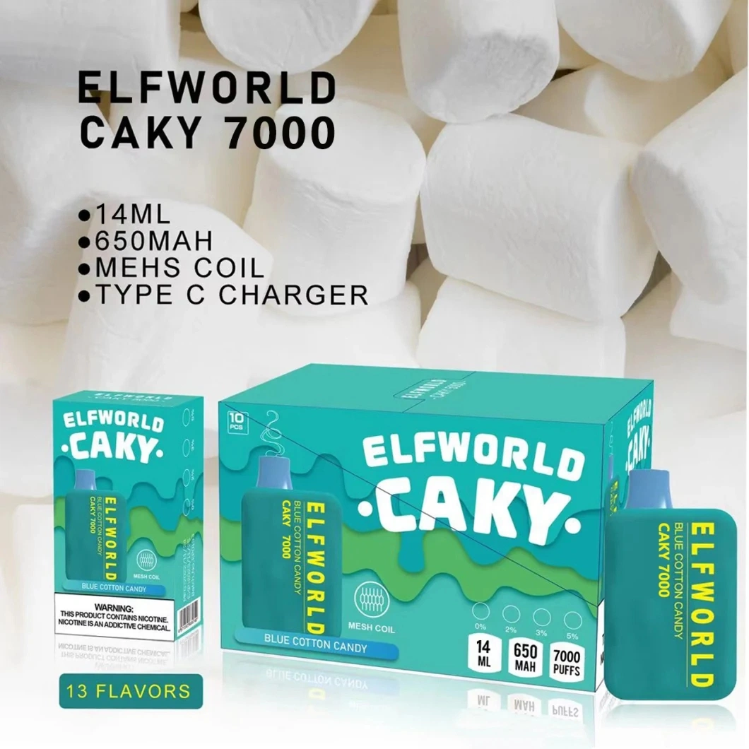 Испания Горячие продажи одноразовая E сигарета Elfworld Caky 7000 Puff Wape