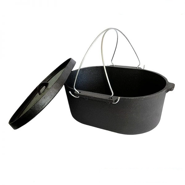 Venta caliente Camping Cookware Horno holandés de hierro fundido ovalado preestacionado