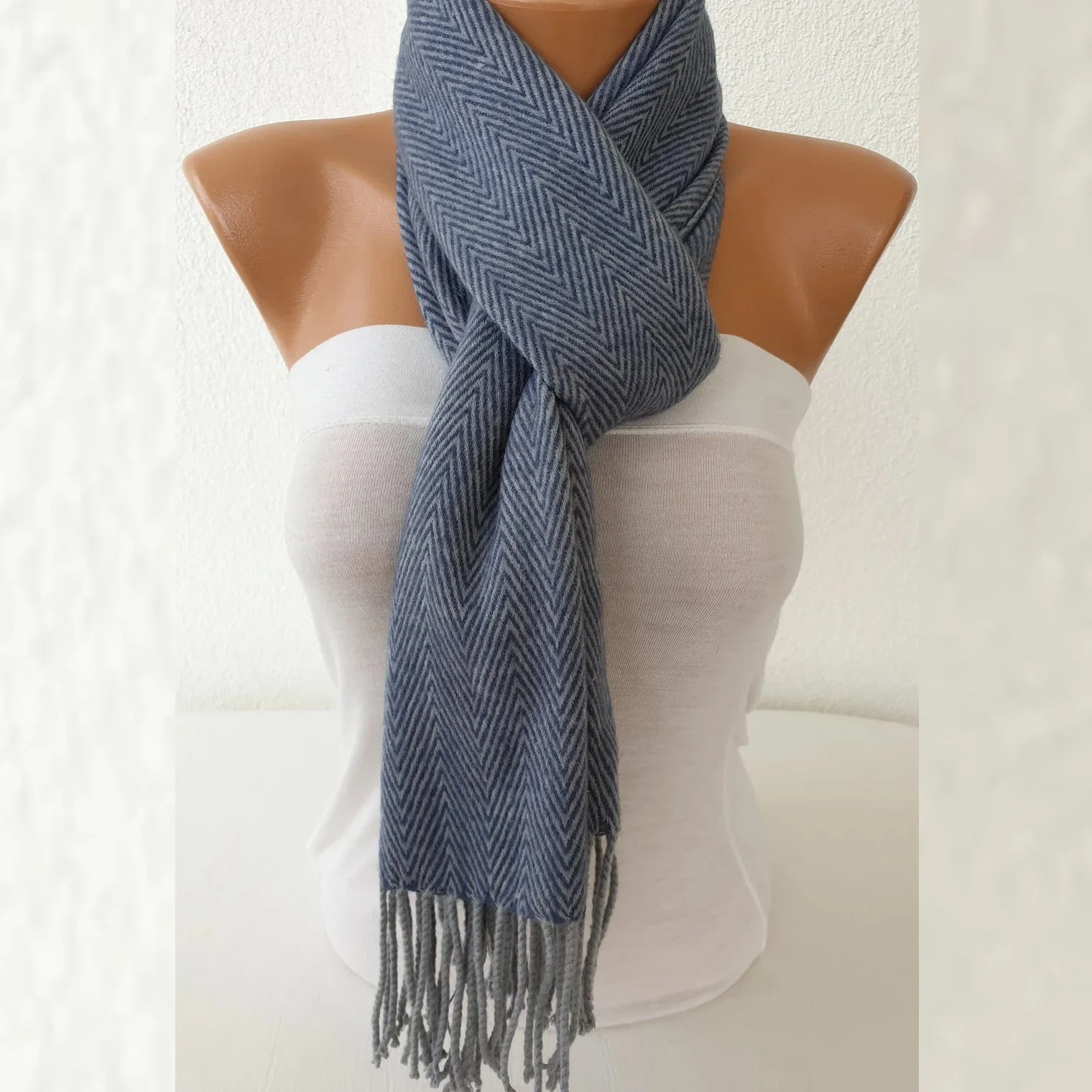 Unisex 100% cashmere Herringbone Accesorios Fular con flecos