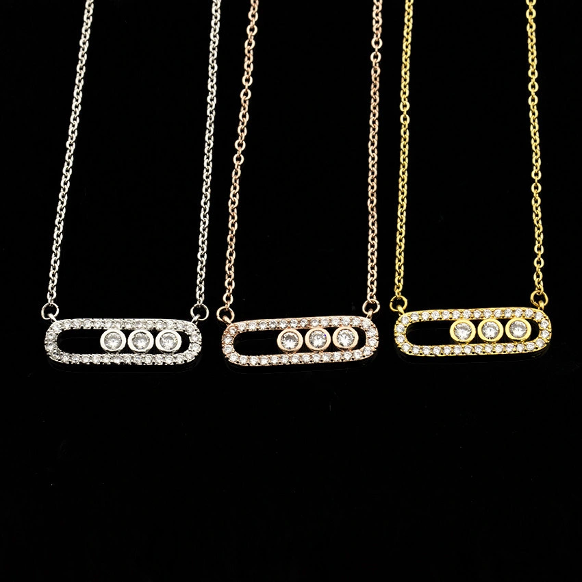 Joyas de moda collar Three-Color geometría de la cadena de acero inoxidable hebilla con Diamond Necklace
