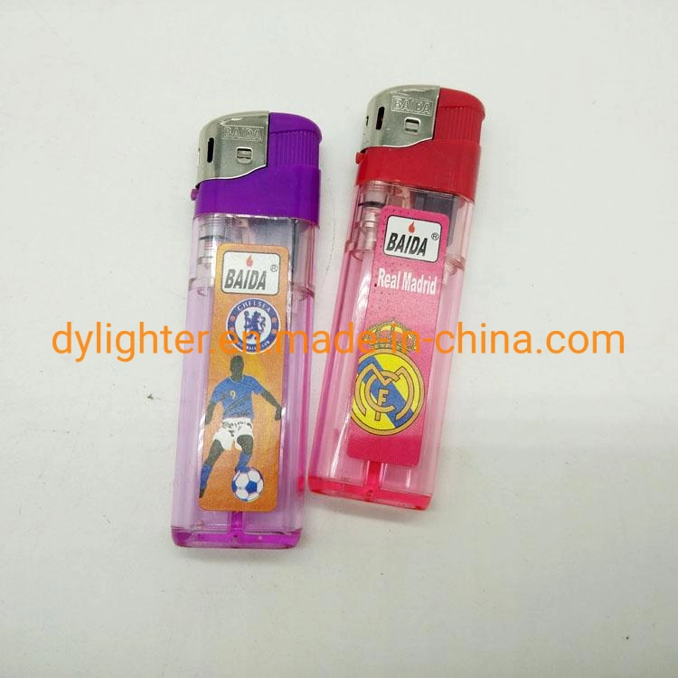 Dy-588 Transparent Five Colors Body with Baida Sticker Kitchen Gas Lighter Disposable or Refillable Promotion