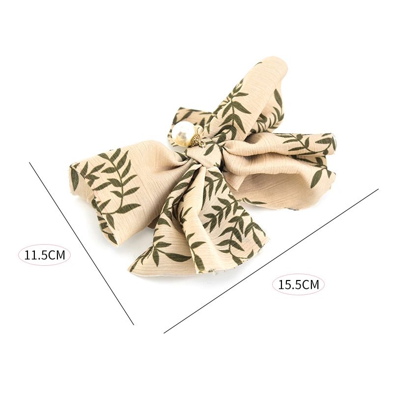 Hairpin Beauty Strip Printed Double Bowknot Leaf Hair Clip