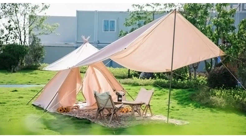 Outdoor Camping Indian Cotton Pyramid Canopy Tent with Rainproof and Sunscreen Awning for Tent 3-4 People