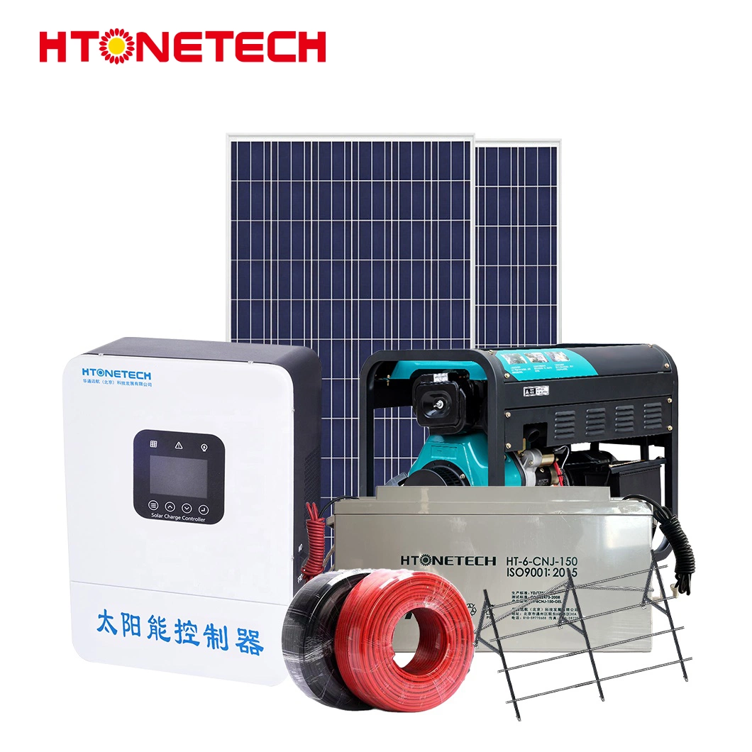 Htonetech 3.6kw 48V Complete off-Grid Solar Power System Factory China 8kw 10kw 15kw Spring Hybrid Solar Panel Big Diesel Generator Solar Cell Hybrid System