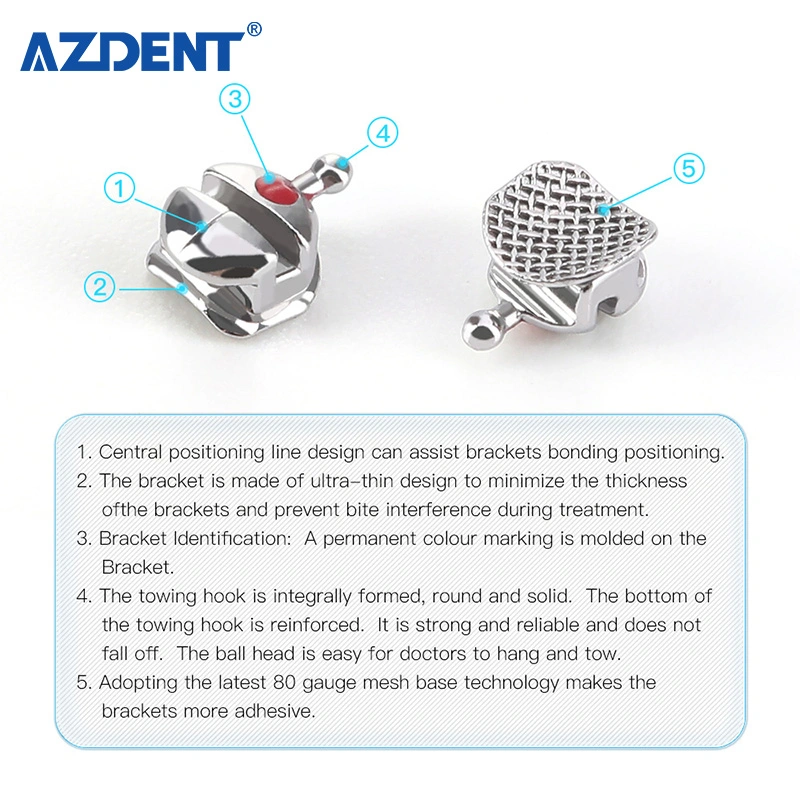 Azdent 20ps Roth/MBT 022 Dental Esférico cómodo Soporte Ortodontico de ligadura automática