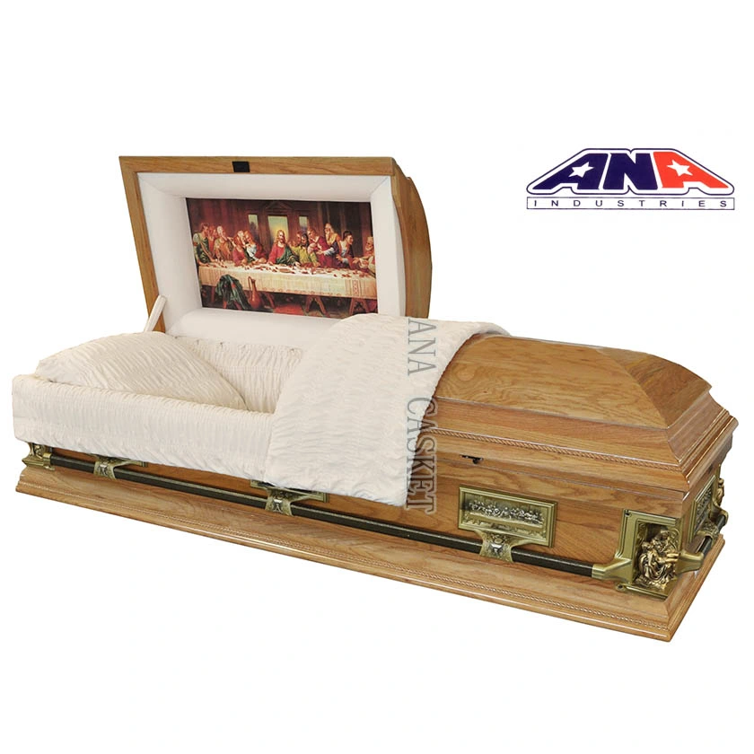 Luxury Solid Oak with Maple Leaf Funeral Wooden Casket