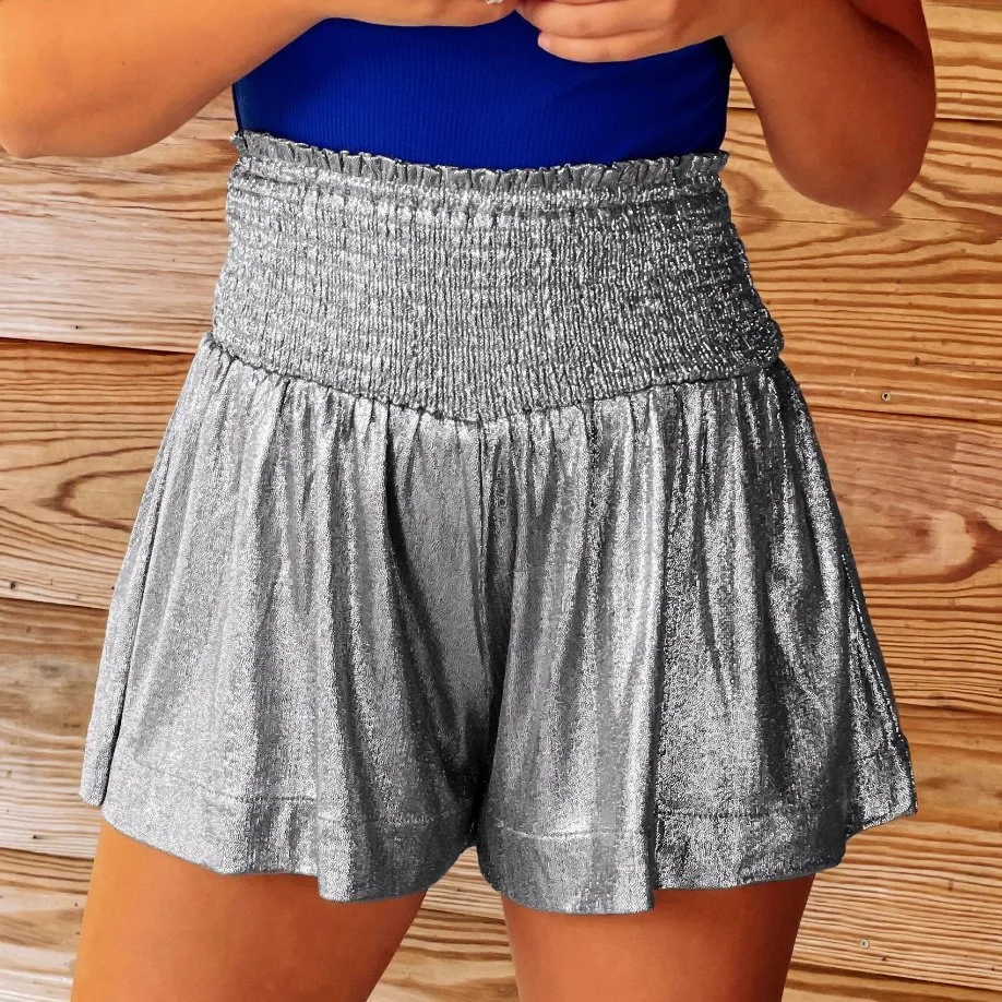 Amazon Hot New Style Casual Sport Frauen Shorts Loose Elastic Taille Drape Glitter Hose Spot Großhandel/Lieferant