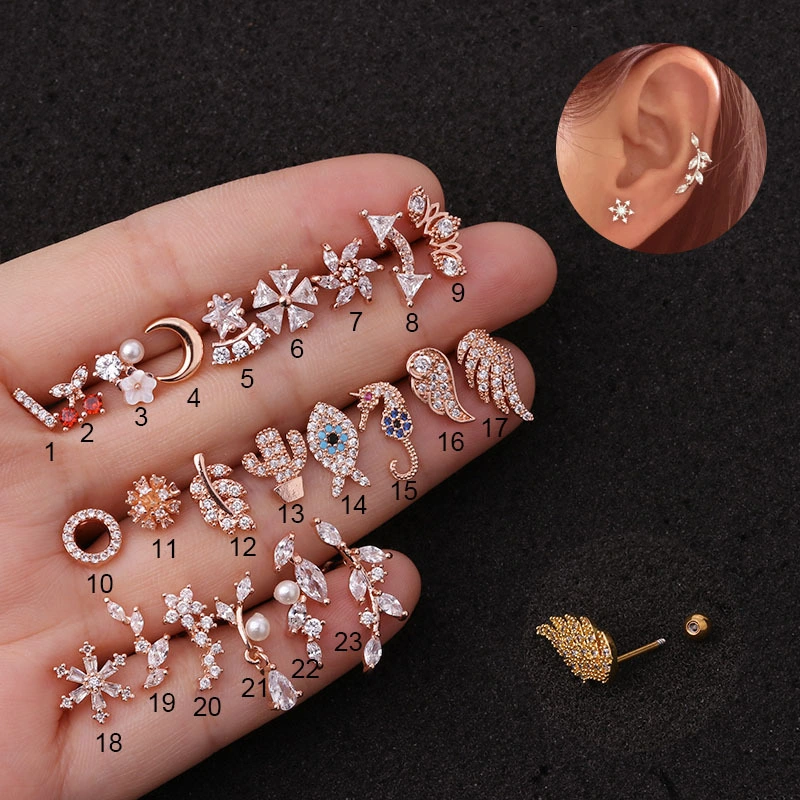 Stainless Steel Earrings Stud Inlaid CZ for Women's Earrings Piercing Jewelry