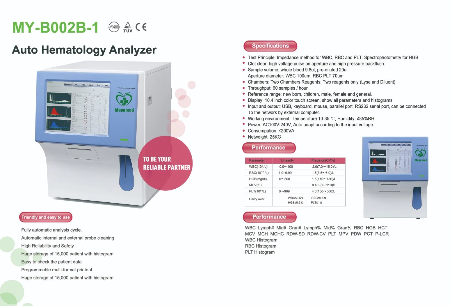 My-B002b-1 Auto Hematology Analyzer Stable Performance