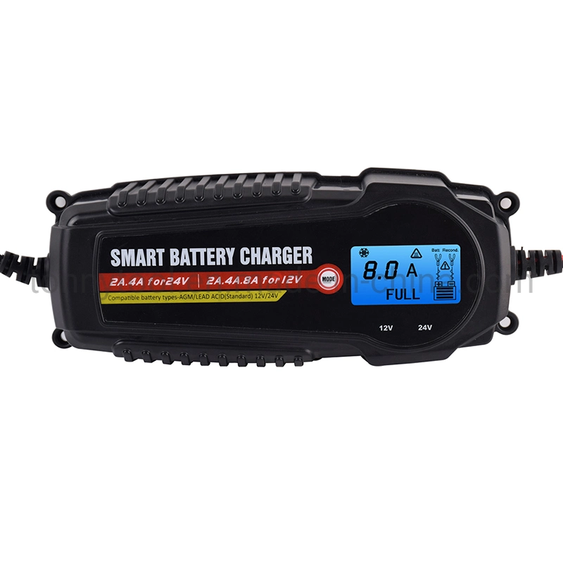 Visor LCD 12V 8A 24V 4A carregador de bateria Smart Auto à prova de água marítimo, carregador de bateria de chumbo-ácido para utilização em automóvel