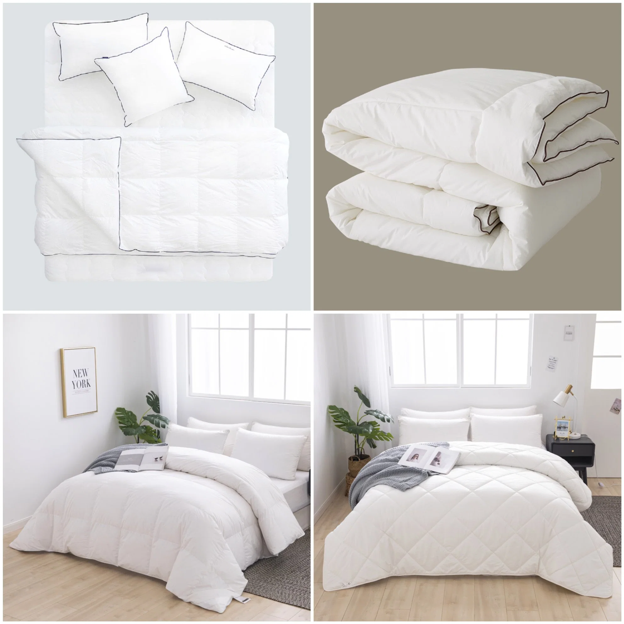 Fournisseur chinois Couette d'été blanche en microfibre brossée de taille queen, remplie de fibres creuses en polyester de qualité hôtelière, alternative au duvet. 