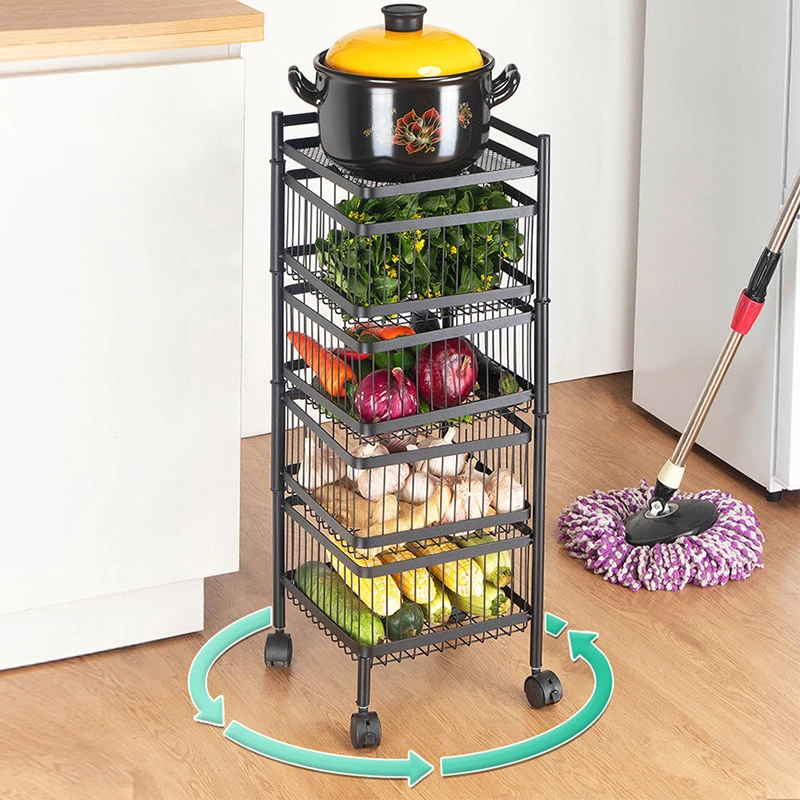 Cesta de alambre metálico giratorio de almacenamiento apilable Cocina Carrito La Cesta La cesta de verduras frutas Rack