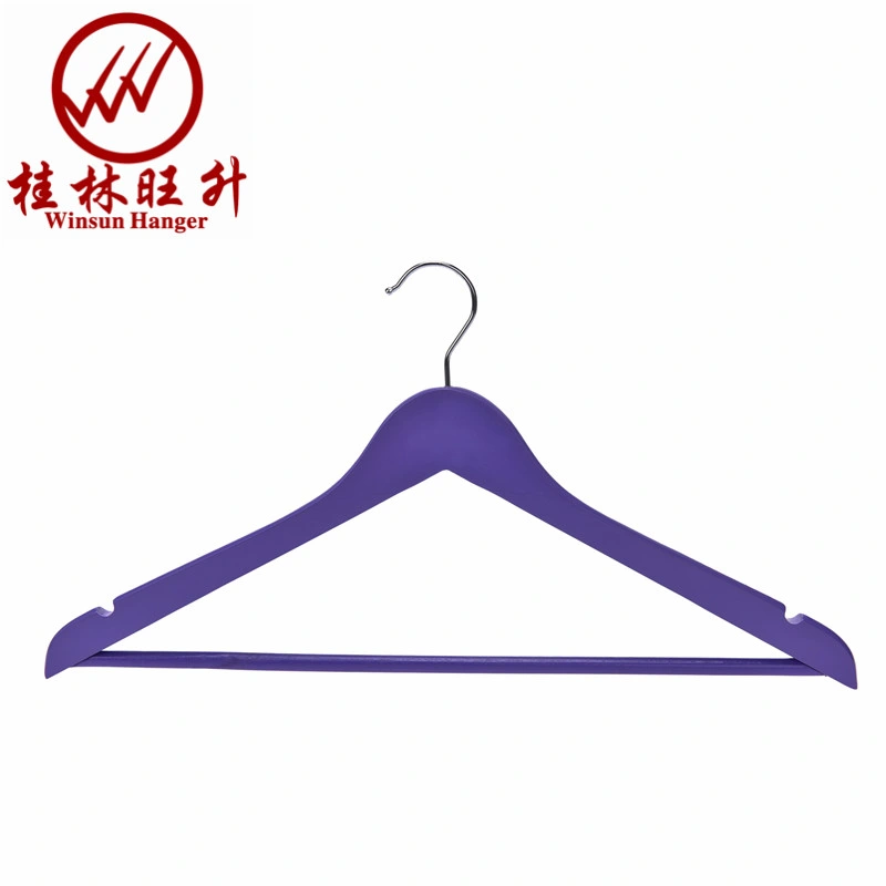 Purple Colored Wooden Clothes Hanger Multifunctional Wood Garment Hanger