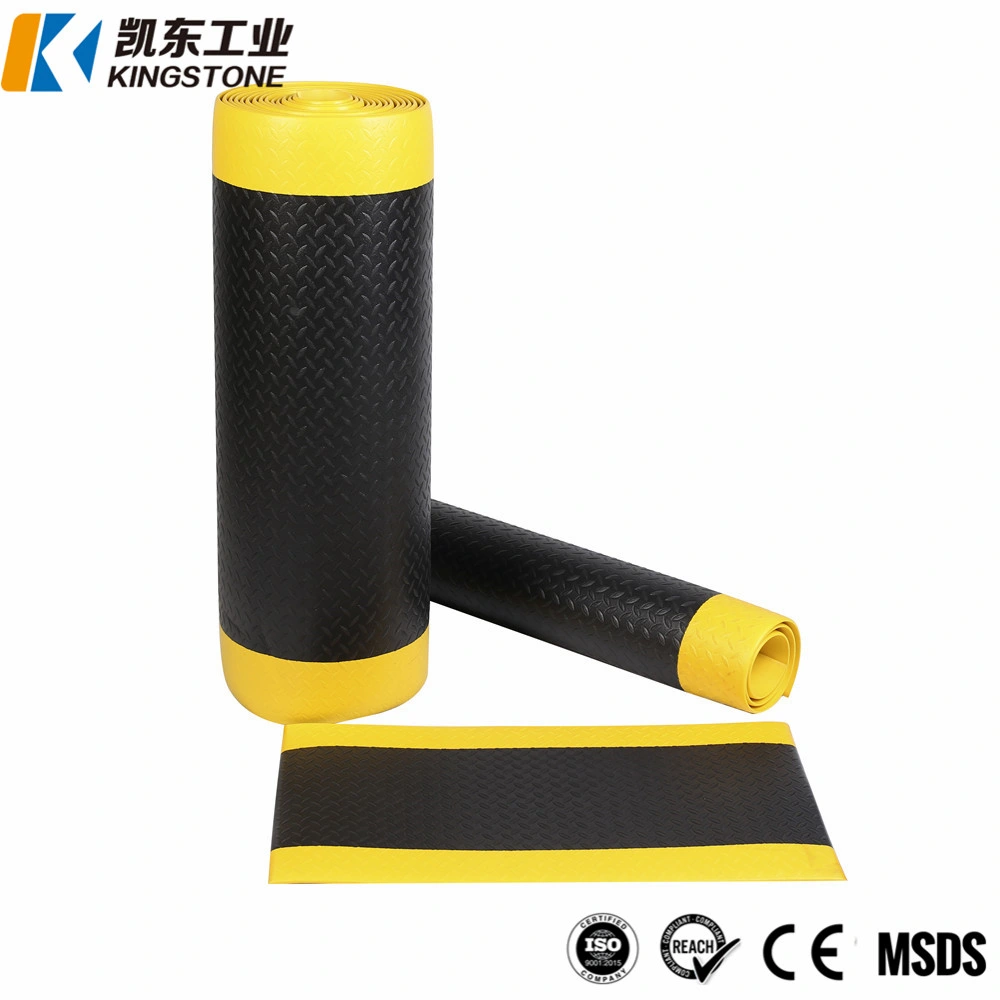 Cheap Foam Diamond Plate Black Yellow Edges Anti Fatigue Workshop PVC Floor