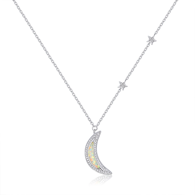 High quality/High cost performance  Women Gift Luminous CZ Opal Moon Necklaces 925 Sterling Silver Jewelry