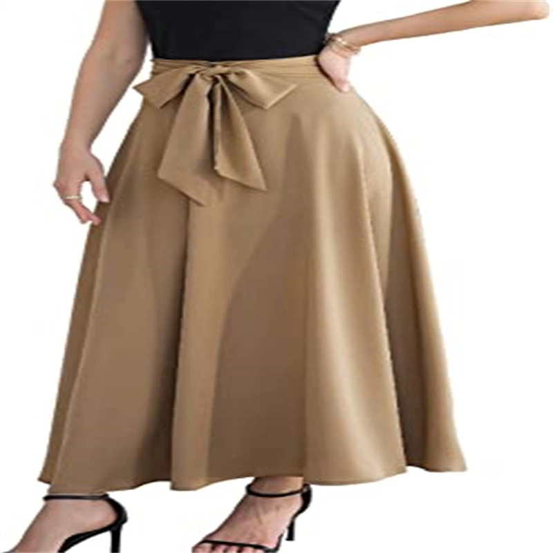 Womens Skirts High Waisted Tie Knot Front Pleated Swing Formal A Line Maxi Skirt with Zip Back