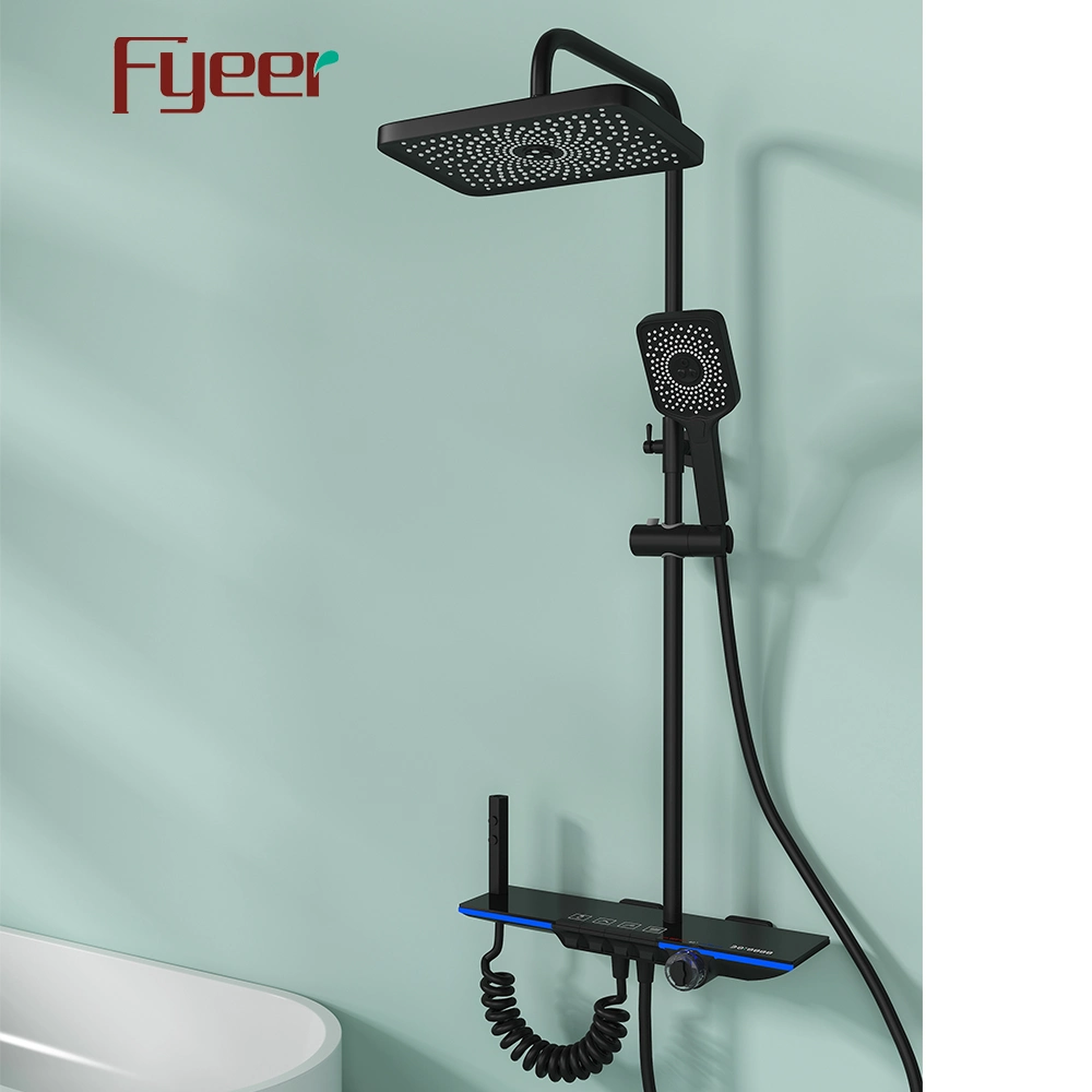 Fyeer Piano Key 4 Functions White Color Bathroom Shower Set with Digital Display