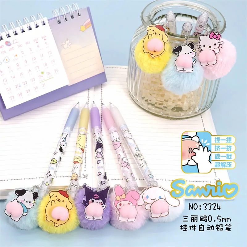 Bolígrafo con colgante de muñeca Sanrio Bolígrafo de firma Anime Hello Kitty Kuromi 0.5mm Negro neutro Pencinnamoroll My Melody Regalos para niños