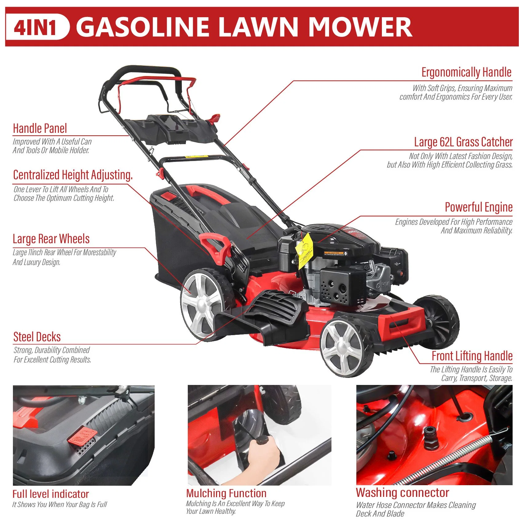 Lawn Mower Sales Good Quality 21inch High Power 3.5kw Gas Lawnmower with Loncin Engine