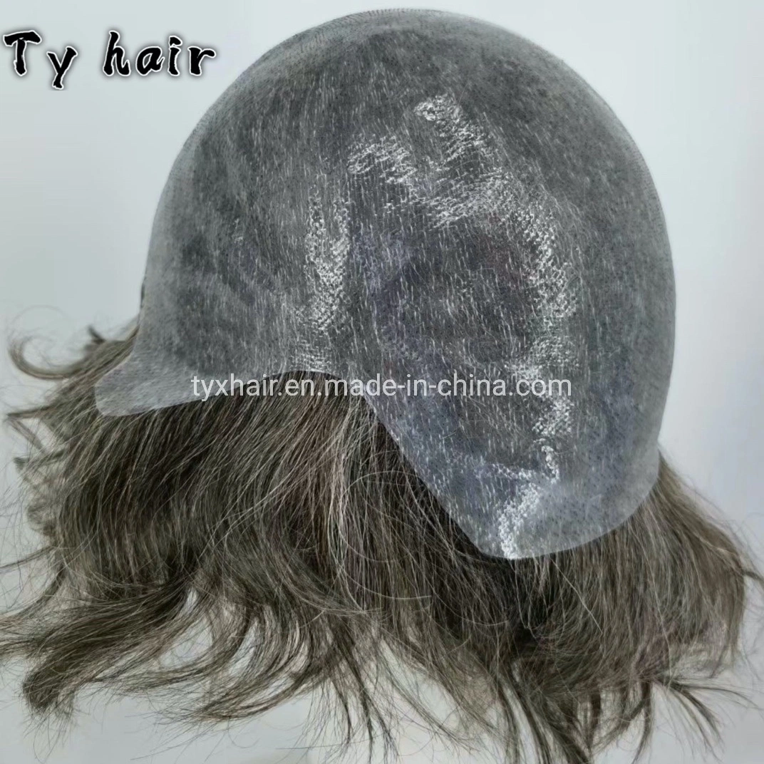 Grey Hair 1b40 % Mens Full Cap Top Made Human Hair Wig Natural Looking Full Cap Size Poly Base Hair Wig Systems for Alopecia Men Wig