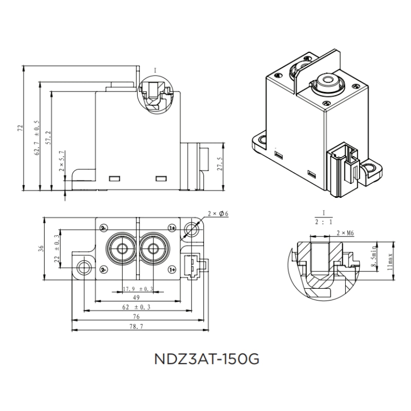 NDZ3AT-150G High voltage DC Electric Contactor 1000V 150Amps