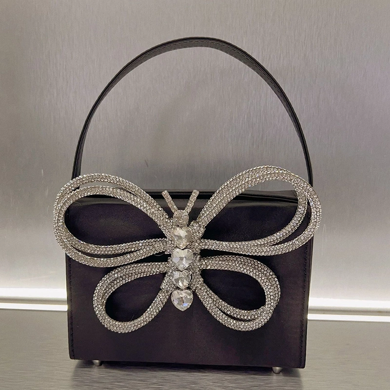 Eb1582 Bow-Knot Crystal Estrás Bolso boda brillante elegante nupcial Bling mujeres Diamante Negro noche Fiesta de la Bolsa de Seda personalizada