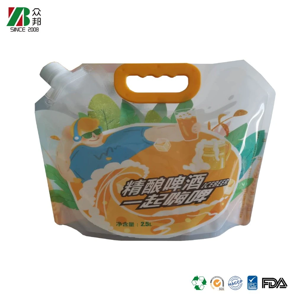 Custom Printing Food Grade Beer Juice Water Stand up Spout Packaging Bag