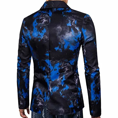 Chaqueta de traje Mens Slim Fit imprime un botón floral Blazer chaqueta deportiva casual