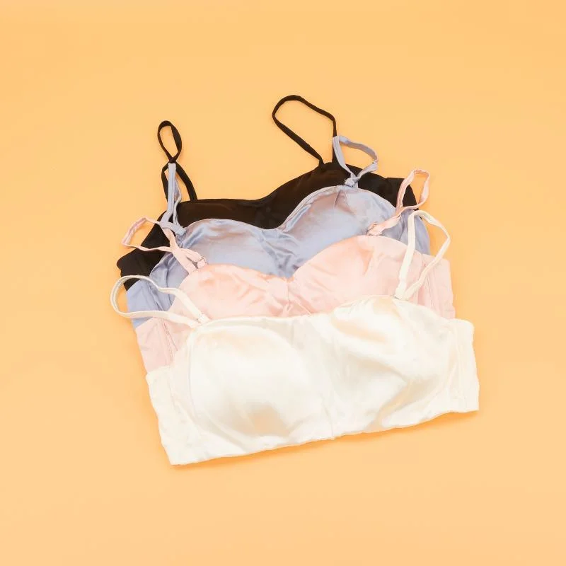 Plain Crepe Satin Slip-on Bra Without Rims for Comfort