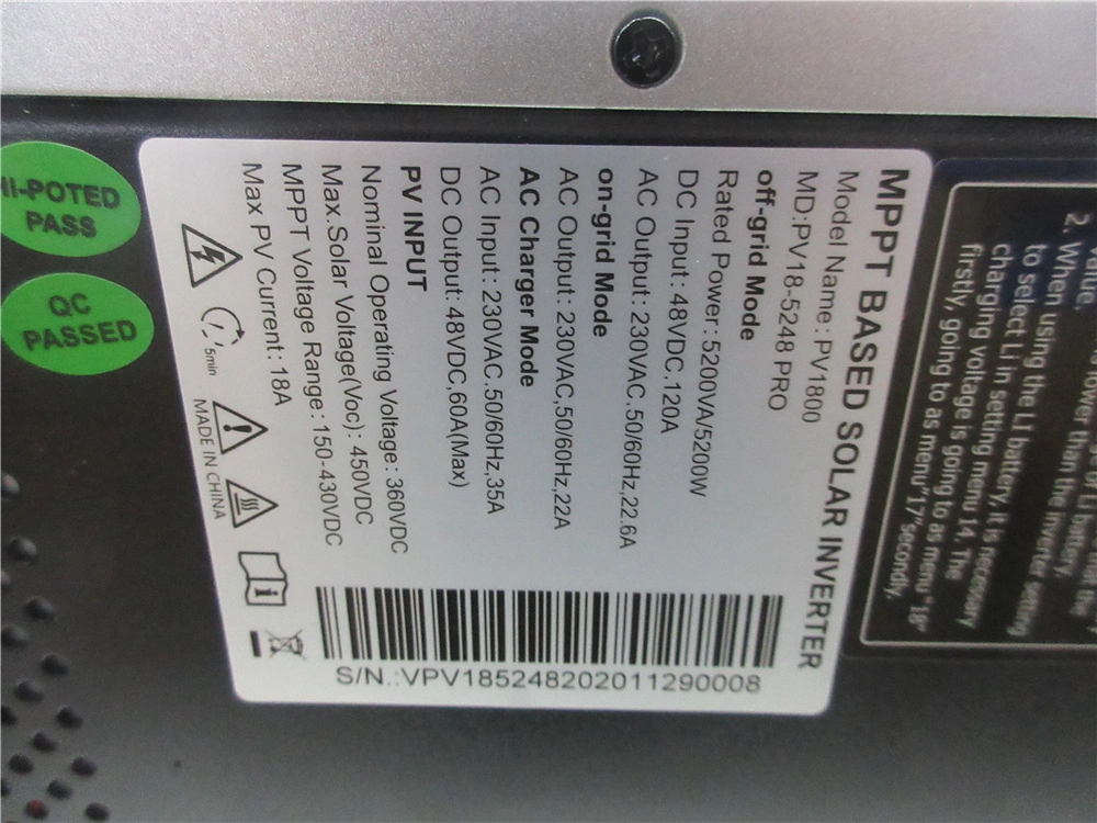 Debe PV1800 PRO 3000W 3500W 5000W 5200W fuera de Grid Solar El inversor funciona sin batería