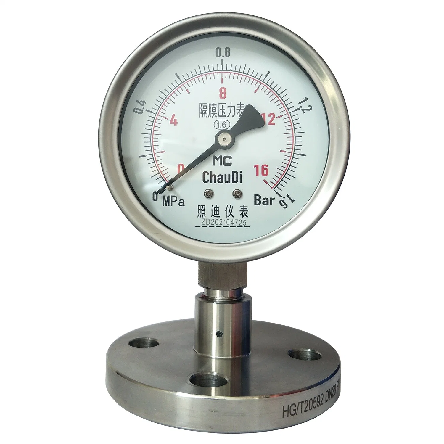 Stainless Steel Diaphragm Bourdon Tube Pressure Gauge 0-100MPa Liquid Pressure Gauge