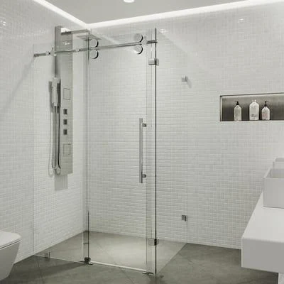 Stainless Steel Handle Clear Iron Tempered Glass Sliding Door Frameless Shower Room