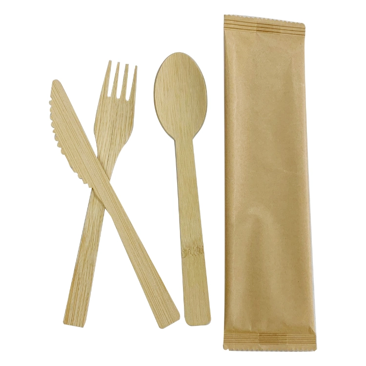 New Type Eco Friendly 3-Piece Fork Knife Spoon Bamboo Disposable Cutlery Set