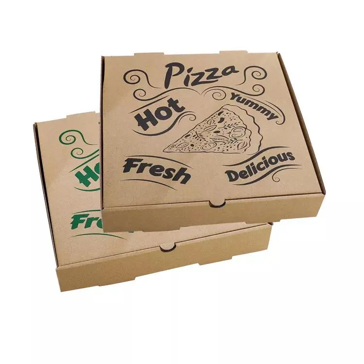 Caixa de pizza de papelão marrom elegante com logotipo personalizado em promoção.