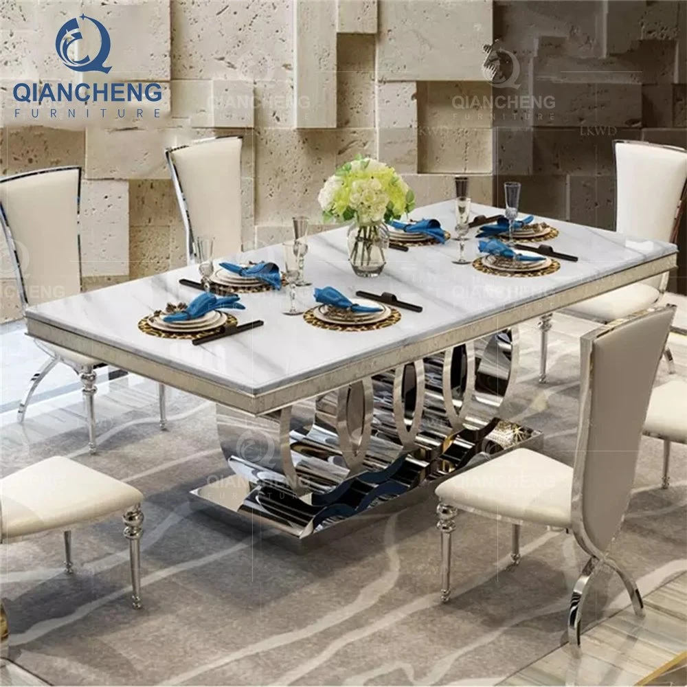 Chinese Manufacturer Silver Stainless Steel Interior Design Home Furniture Italian Dining Table