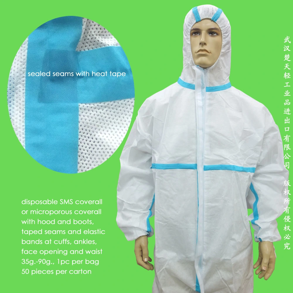 Surgical/Medical/Waterproof/Plastic/PE/Working/Safety/Clothing/SMS Nonwoven Disposable PP Protective Coverall for Hospital/Lab/Food Processing Industry Service