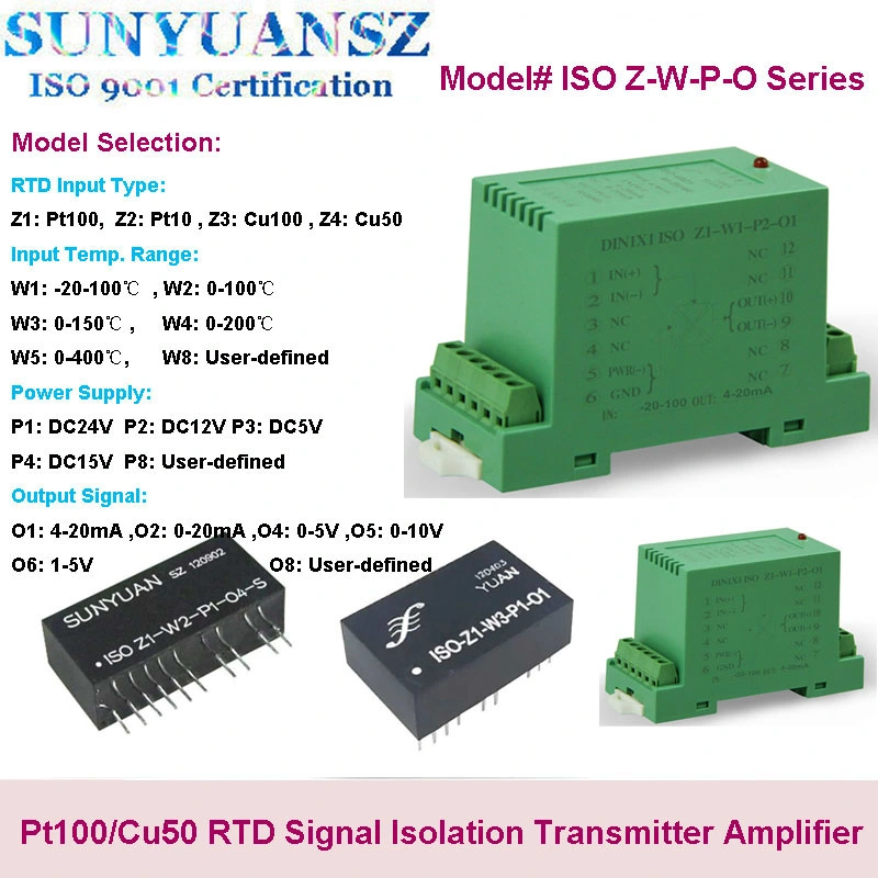 PT100/Cu50 Résistance thermique Acquisition de données de signal de température du convertisseur de modules isolés émetteur