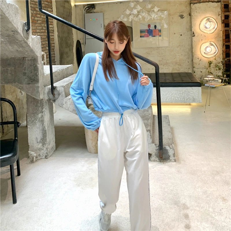 Spring 2022 Korean Version of The New Drawstring High Waist Short Navel Loose Fashion Ins Casual Hooded Sweater