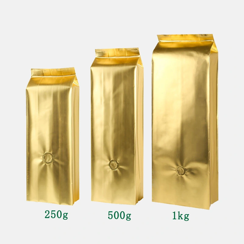 High Barrier Aluminumed Foil Flat Bottom Standing Coffee Beans Storage Bags with Heat Sealable Side Zipper Pouches for Home or Store