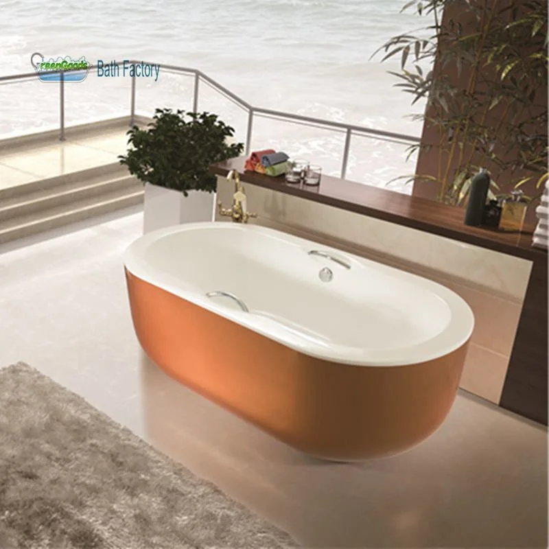 CE Double Seats Freestanding Oval Golden Free Standing Bathtub with Drain