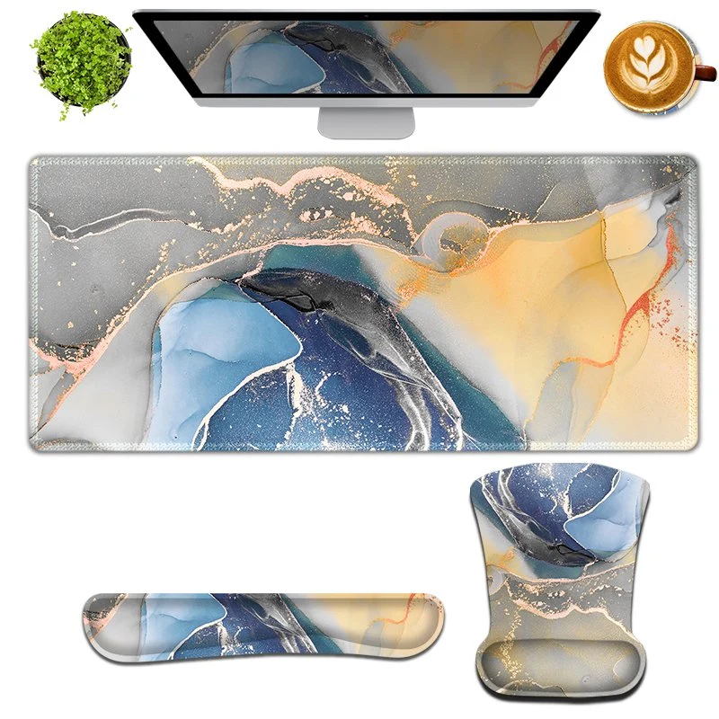 Blue Yellow Marble Keyboard Rubber Mouse Pad Set