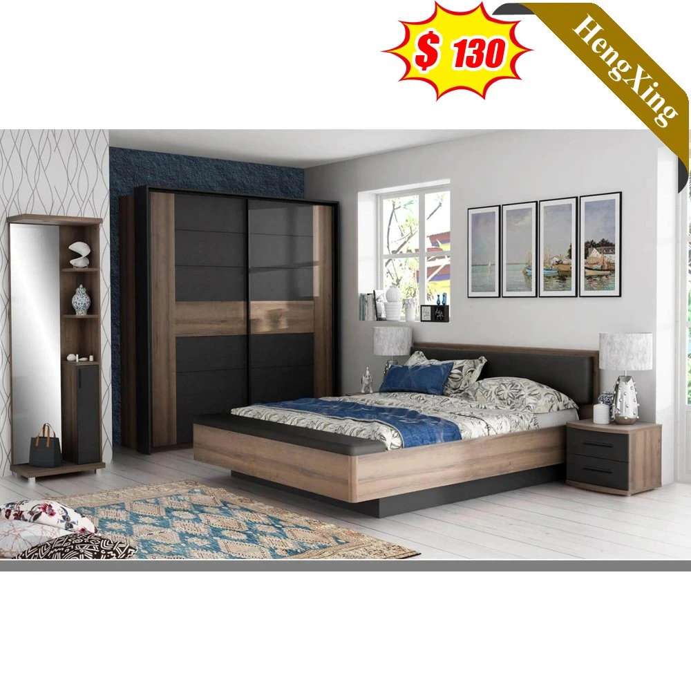 Wooden Mixed Color High Backrest Hotel Home Furniture Bed Bedroom Set with Night Stand