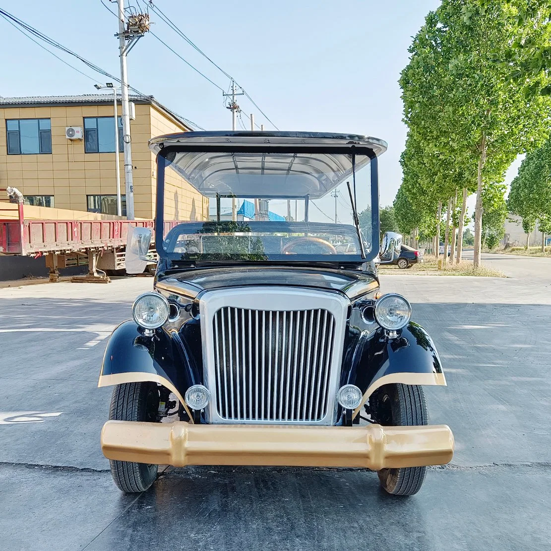 Black 5 Seats Electric Classic Vintage Car with Cargo Bucket