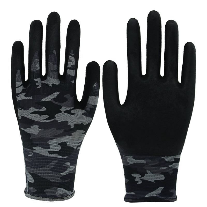 Customized En388 13G Printing Liner Nitrile Sandy Coated Hand Protecive Working Gloves