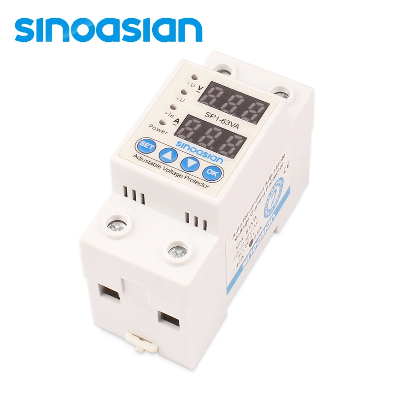 Adjustable DIN-Rail 220V 40A Over Under Voltage Current Overload Protector