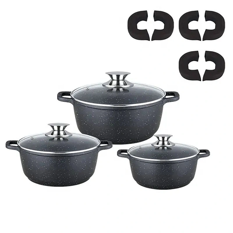 Factory Cheap 16 PCS Granite Casserope Die-Cast Aluminum Cookware Set with Non-Stick Marble Coating