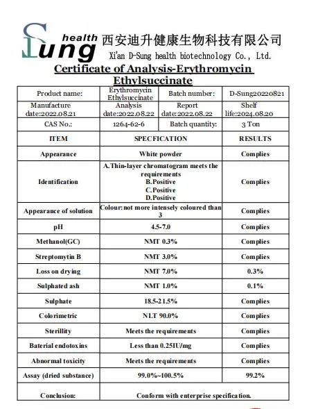 API CAS 1264-62-6 Ethylsuccinate vétérinaire de l'érythromycine érythromycine poudre Ethylsuccinate Erythromycine Ethylsuccinate