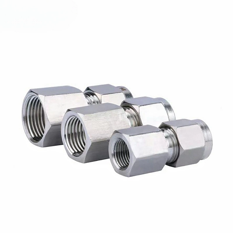 Pneumatic SS316L AISI316 Female Straight Nut Silvering Double Ferrule Tube Fittings